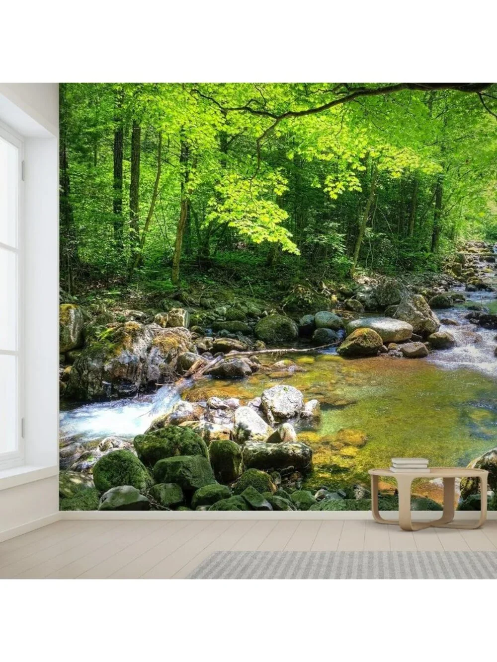 Large Removable Wall Mural - Fall Forest Stream Wallpaper, Self-Adhesive 66x96